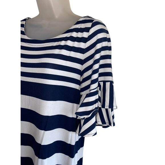 New Lilly Pulitzer Lula Navy White Striped Scoop Neck Ruffle Sleeve Shift Dress - Picture 5 of 10